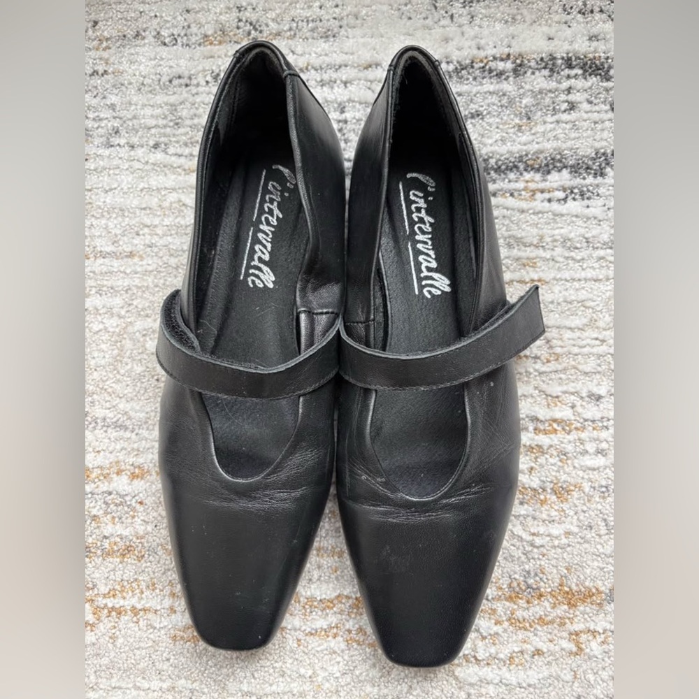 L'INTERVALLE Black Leather Mary Jane Flats size 39